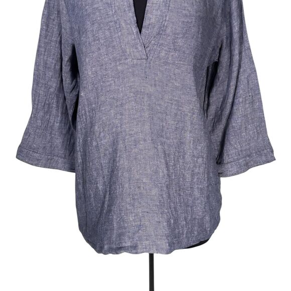 Tahari Women's Shirt Blue Linen V-Neck Blouse Lagenlook Summer Tunic Top Size M - Picture 6 of 9